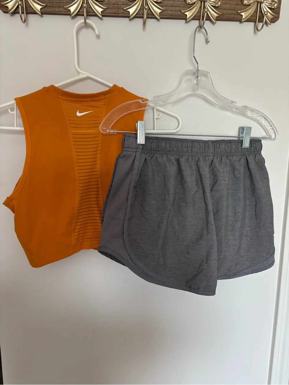 Nike Orange Cropped Athletic Tank with Gray Nike Running Shorts